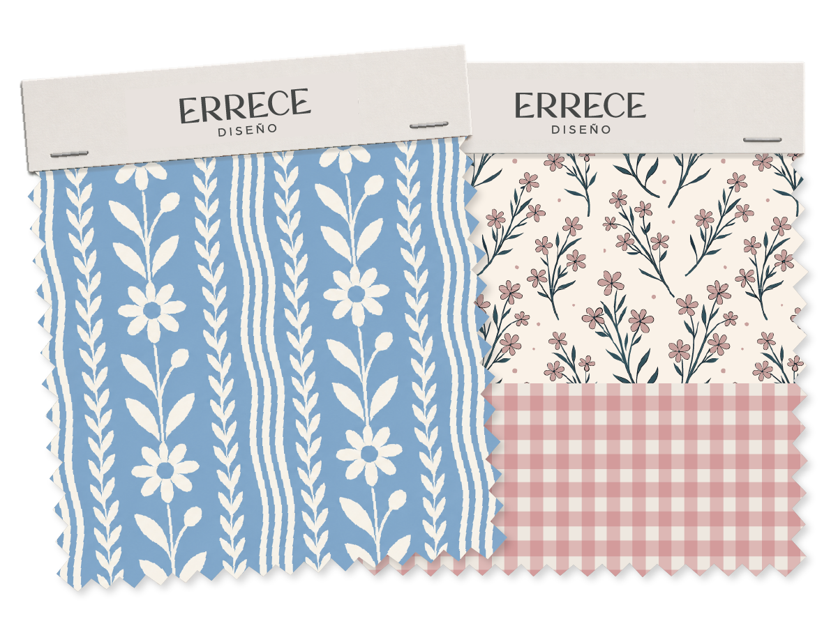 Pattern — rayas azules y florcitas
