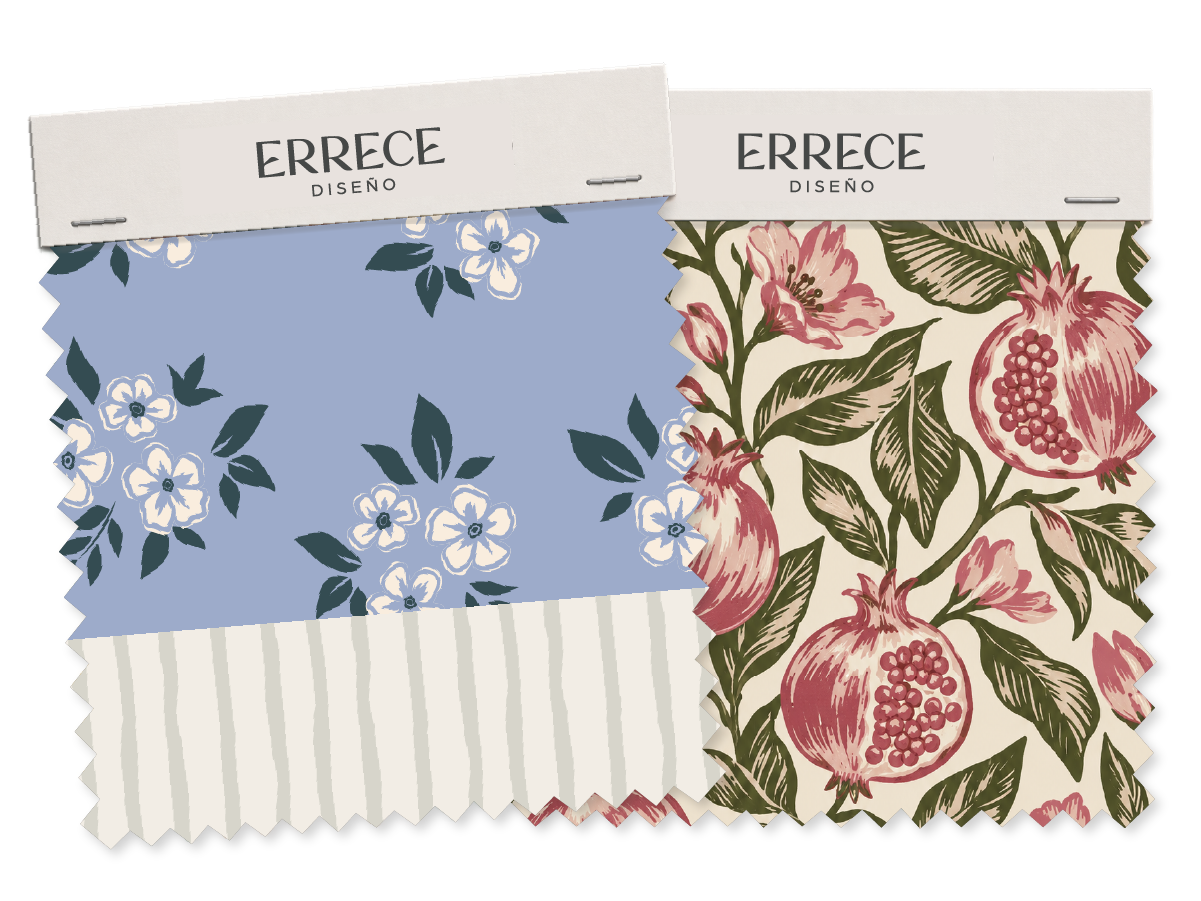 Pattern — florcitas azules y granadas
